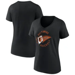 Women's Baltimore Orioles Fanatics Branded Black Hometown Baltimore Pennant V-Neck T-Shirt