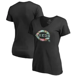 Women's Cincinnati Reds Fanatics Branded Black Lovely V-Neck T-Shirt