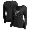 Women's Florida Marlins Fanatics Branded Black Cooperstown Collection Forbes Long Sleeve V-Neck T-Shirt