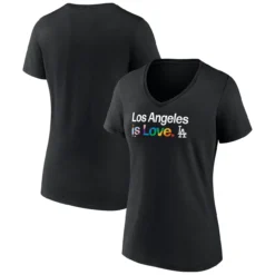 Women's Los Angeles Dodgers Fanatics Branded Black City Pride V-Neck T-Shirt
