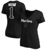 Women's Miami Marlins Fanatics Branded Black #1 Mom Logo V-Neck T-Shirt
