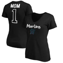Women's Miami Marlins Fanatics Branded Black #1 Mom Logo V-Neck T-Shirt