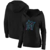 Women's Miami Marlins Fanatics Branded Black Official Logo Crossover V-Neck Pullover Hoodie