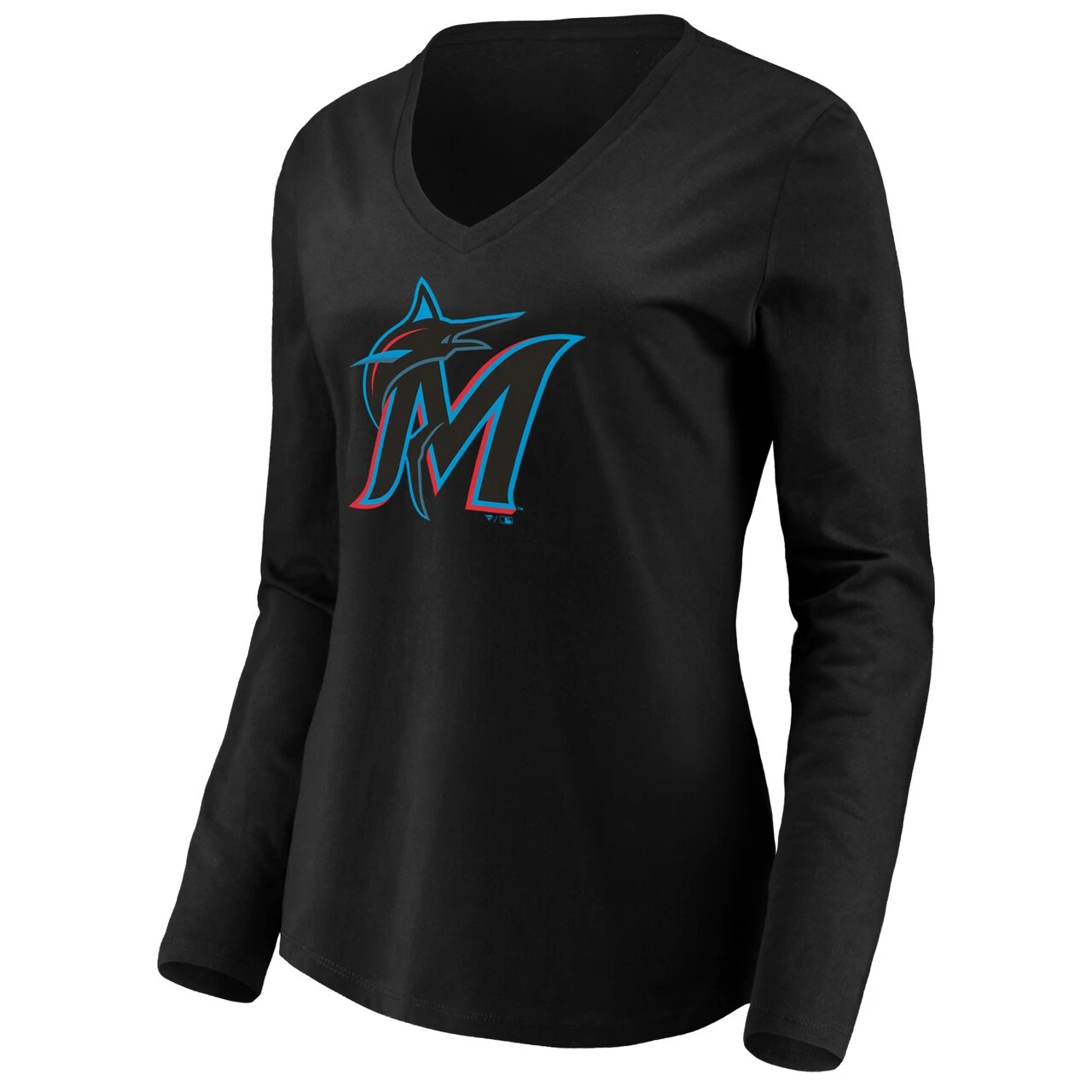Women's Miami Marlins Fanatics Branded Black Official Logo Long Sleeve V-Neck T-Shirt 2 Women's Miami Marlins Fanatics Branded Black Official Logo Long Sleeve V-Neck T-Shirt - Image 2