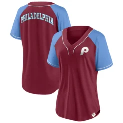 Women's Philadelphia Phillies Fanatics Branded Burgundy Bunt Raglan V-Neck T-Shirt