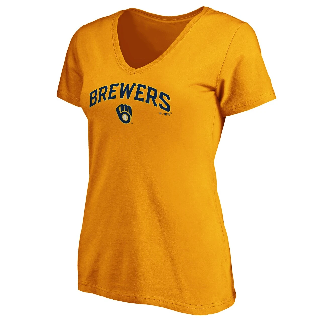Women's Milwaukee Brewers Fanatics Branded Gold Team Logo Lockup V-Neck T-Shirt 2 Women's Milwaukee Brewers Fanatics Branded Gold Team Logo Lockup V-Neck T-Shirt - Image 2