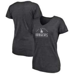 Women's Los Angeles Dodgers Fanatics Branded Heather Charcoal League Leader V-Neck T-Shirt