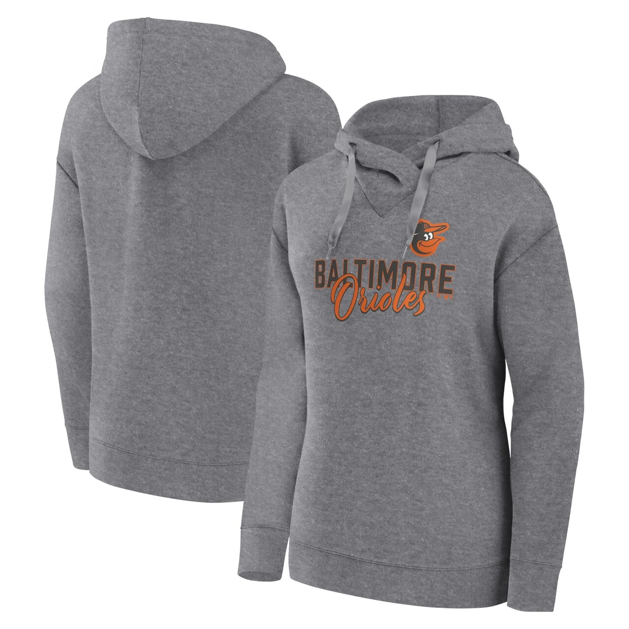 Women's Baltimore Orioles Fanatics Branded Heather Gray Script Favorite Pullover Hoodie 1 Women's Baltimore Orioles Fanatics Branded Heather Gray Script Favorite Pullover Hoodie