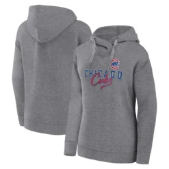 Women's Chicago Cubs Fanatics Branded Heather Gray Script Favorite Pullover Hoodie