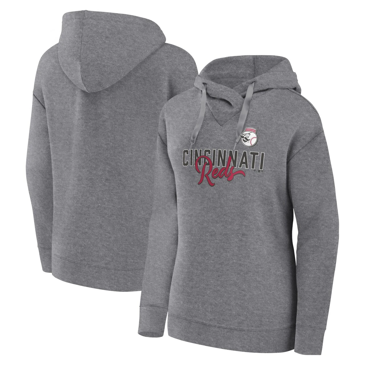 Women's Cincinnati Reds Fanatics Branded Heather Gray Script Favorite Pullover Hoodie 1 Women's Cincinnati Reds Fanatics Branded Heather Gray Script Favorite Pullover Hoodie