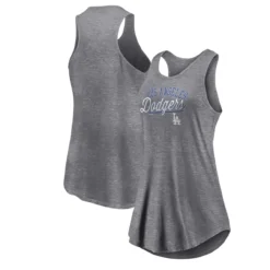 Women's Los Angeles Dodgers Fanatics Branded Heather Gray Simplicity Swing Racerback Scoop Neck Tank Top
