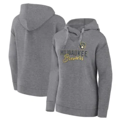 Women's Milwaukee Brewers Fanatics Branded Heather Gray Script Favorite Pullover Hoodie