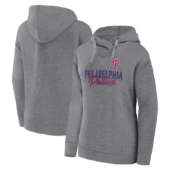 Women's Philadelphia Phillies Fanatics Branded Heather Gray Script Favorite Pullover Hoodie