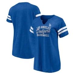 Women's Los Angeles Dodgers Fanatics Branded Heather Royal Quick Out Tri-Blend Raglan Notch Neck T-Shirt