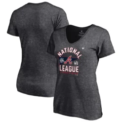Women's Atlanta Braves Fanatics Branded Heathered Charcoal 2021 National League Champions Locker Room V-Neck T-Shirt