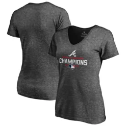 Women's Atlanta Braves Fanatics Branded Heathered Charcoal 2021 World Series Champions V-Neck T-Shirt