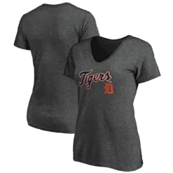 Women's Detroit Tigers Fanatics Branded Heathered Charcoal Team Logo Lockup V-Neck T-Shirt