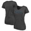 Women's Miami Marlins Fanatics Branded Heathered Charcoal Wordmark Tri-Blend V-Neck T-Shirt