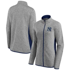 Women's New York Yankees Fanatics Branded Heathered Charcoal Primary Logo Fleece Full-Zip Jacket
