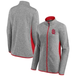 Women's St. Louis Cardinals Fanatics Branded Heathered Charcoal Primary Logo Fleece Full-Zip Jacket