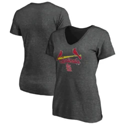 Women's St. Louis Cardinals Fanatics Branded Heathered Charcoal Team Logo Lockup V-Neck T-Shirt