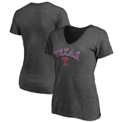 Women's Texas Rangers Fanatics Branded Heathered Charcoal Team Logo Lockup V-Neck T-Shirt