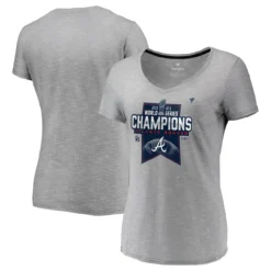 Women's Atlanta Braves Fanatics Branded Heathered Gray 2021 World Series Champions Locker Room V-Neck T-Shirt