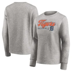 Women's Detroit Tigers Fanatics Branded Heathered Gray Crew Pullover Sweater
