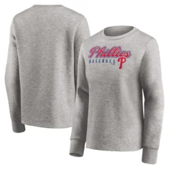 Women's Philadelphia Phillies Fanatics Branded Heathered Gray Crew Pullover Sweater