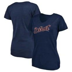 Women's Detroit Tigers Fanatics Branded Heathered Navy Wordmark Tri-Blend V-Neck T-Shirt
