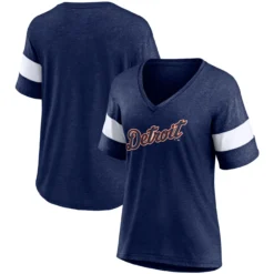 Women's Detroit Tigers Fanatics Branded Heathered Navy Wordmark V-Neck Tri-Blend T-Shirt