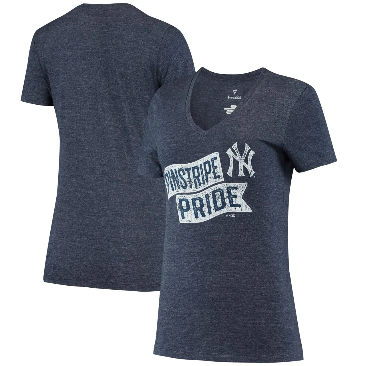 Women's New York Yankees Fanatics Branded Heathered Navy Hometown Pinstripe Tri-Blend V-Neck T-Shirt 1 Women's New York Yankees Fanatics Branded Heathered Navy Hometown Pinstripe Tri-Blend V-Neck T-Shirt