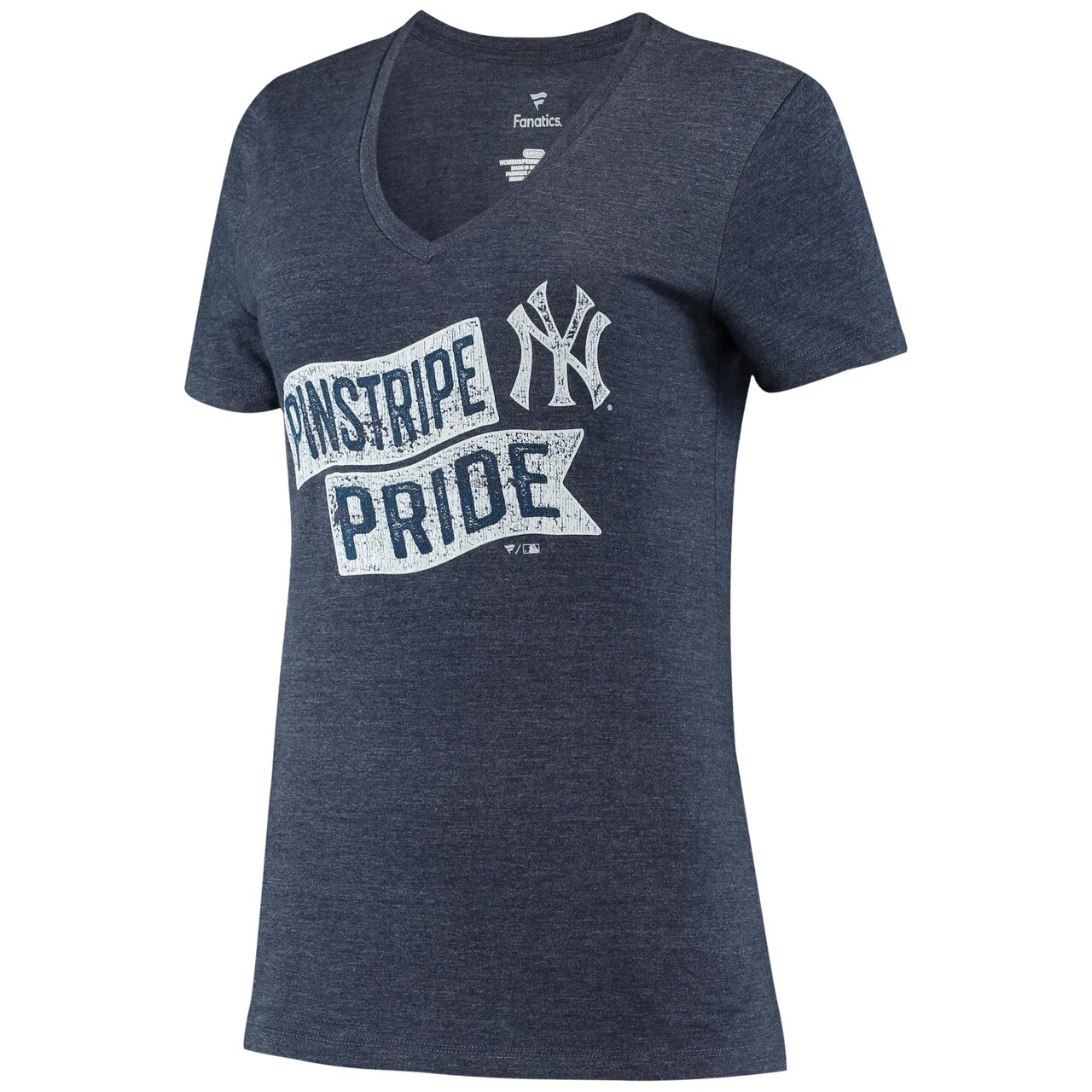 Women's New York Yankees Fanatics Branded Heathered Navy Hometown Pinstripe Tri-Blend V-Neck T-Shirt 2 Women's New York Yankees Fanatics Branded Heathered Navy Hometown Pinstripe Tri-Blend V-Neck T-Shirt - Image 2