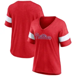 Women's Philadelphia Phillies Fanatics Branded Heathered Red Wordmark V-Neck Tri-Blend T-Shirt
