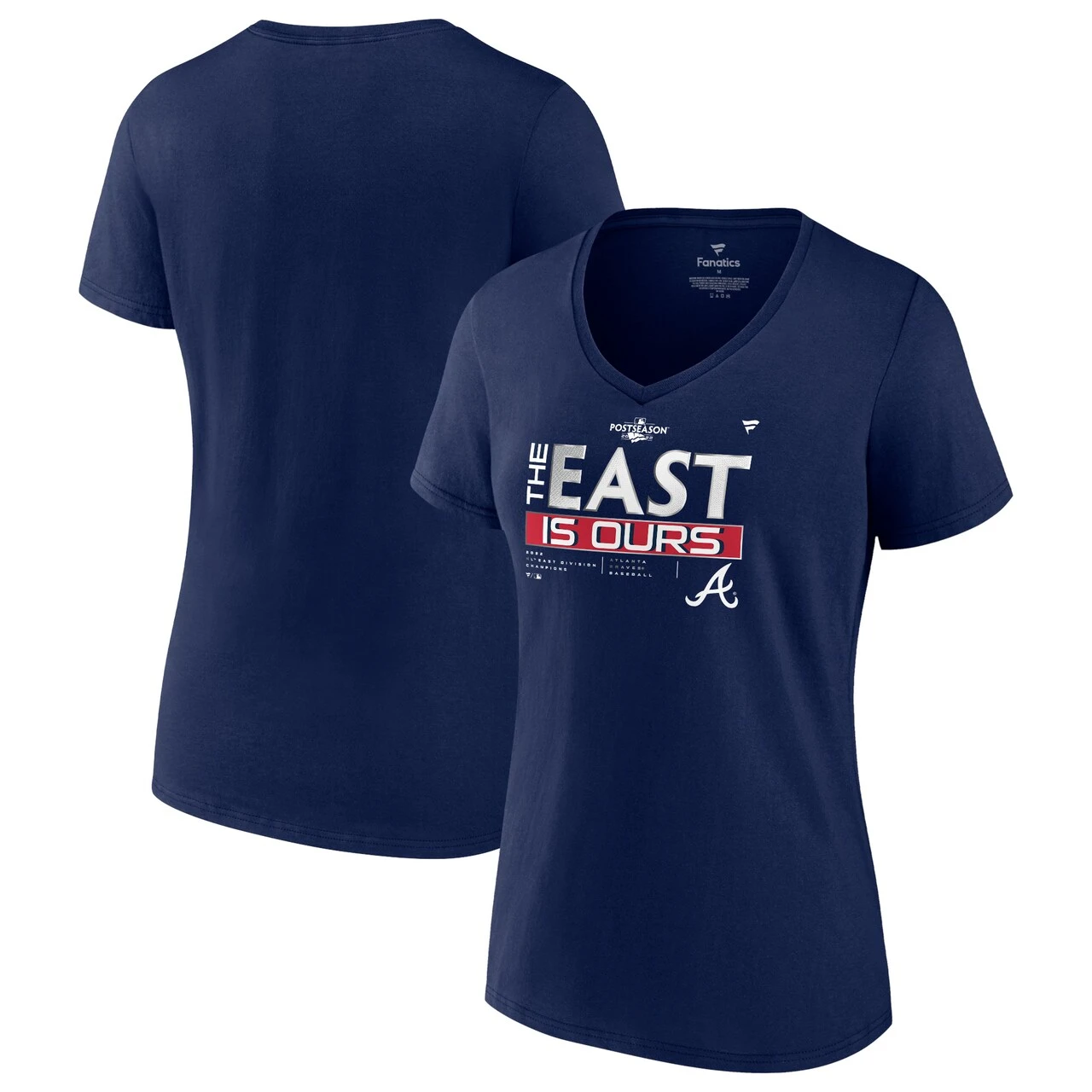 Women's Atlanta Braves Fanatics Branded Navy 2022 NL East Division Champions Locker Room V-Neck T-Shirt 1 Women's Atlanta Braves Fanatics Branded Navy 2022 NL East Division Champions Locker Room V-Neck T-Shirt
