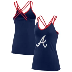 Women's Atlanta Braves Fanatics Branded Navy Barrel It Up Cross Back V-Neck Tank Top