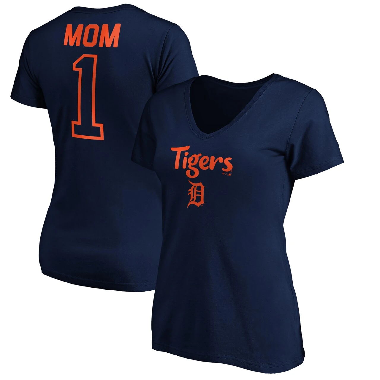 Women's Detroit Tigers Fanatics Branded Navy #1 Mom Logo V-Neck T-Shirt 1 Women's Detroit Tigers Fanatics Branded Navy #1 Mom Logo V-Neck T-Shirt
