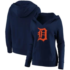 Women's Detroit Tigers Fanatics Branded Navy Official Logo Crossover V-Neck Pullover Hoodie