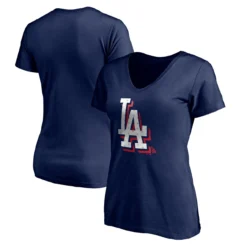 Women's Los Angeles Dodgers Fanatics Branded Navy Red White & Team V-Neck T-Shirt