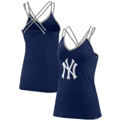 Women's New York Yankees Fanatics Branded Navy Barrel It Up Cross Back V-Neck Tank Top