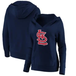 Women's St. Louis Cardinals Fanatics Branded Navy Official Logo Crossover V-Neck Pullover Hoodie