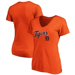 Women's Detroit Tigers Fanatics Branded Orange Team Logo Lockup V-Neck T-Shirt
