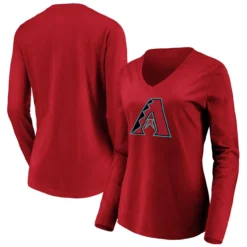 Women's Arizona Diamondbacks Fanatics Branded Red Official Logo Long Sleeve V-Neck T-Shirt