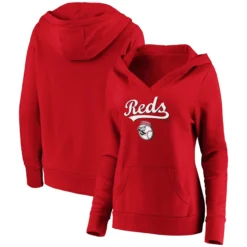 Women's Cincinnati Reds Fanatics Branded Red Core Team Lockup V-Neck Pullover Hoodie