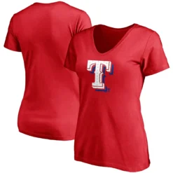 Women's Texas Rangers Fanatics Branded Red Red White & Team V-Neck T-Shirt