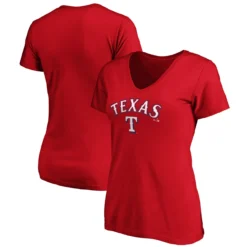Women's Texas Rangers Fanatics Branded Red Team Logo Lockup V-Neck T-Shirt