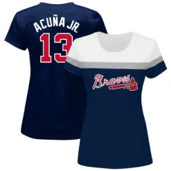 Women's Atlanta Braves Ronald Acuña Jr. Fanatics Branded Navy Plus Size Player Split Body T-Shirt