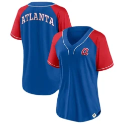 Women's Atlanta Braves Fanatics Branded Royal Bunt Raglan V-Neck T-Shirt