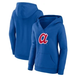 Women's Atlanta Braves Fanatics Branded Royal Forbes Crossover V-Neck Pullover Hoodie