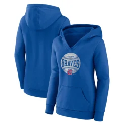 Women's Atlanta Braves Fanatics Branded Royal Slider Crossover V-Neck Pullover Hoodie